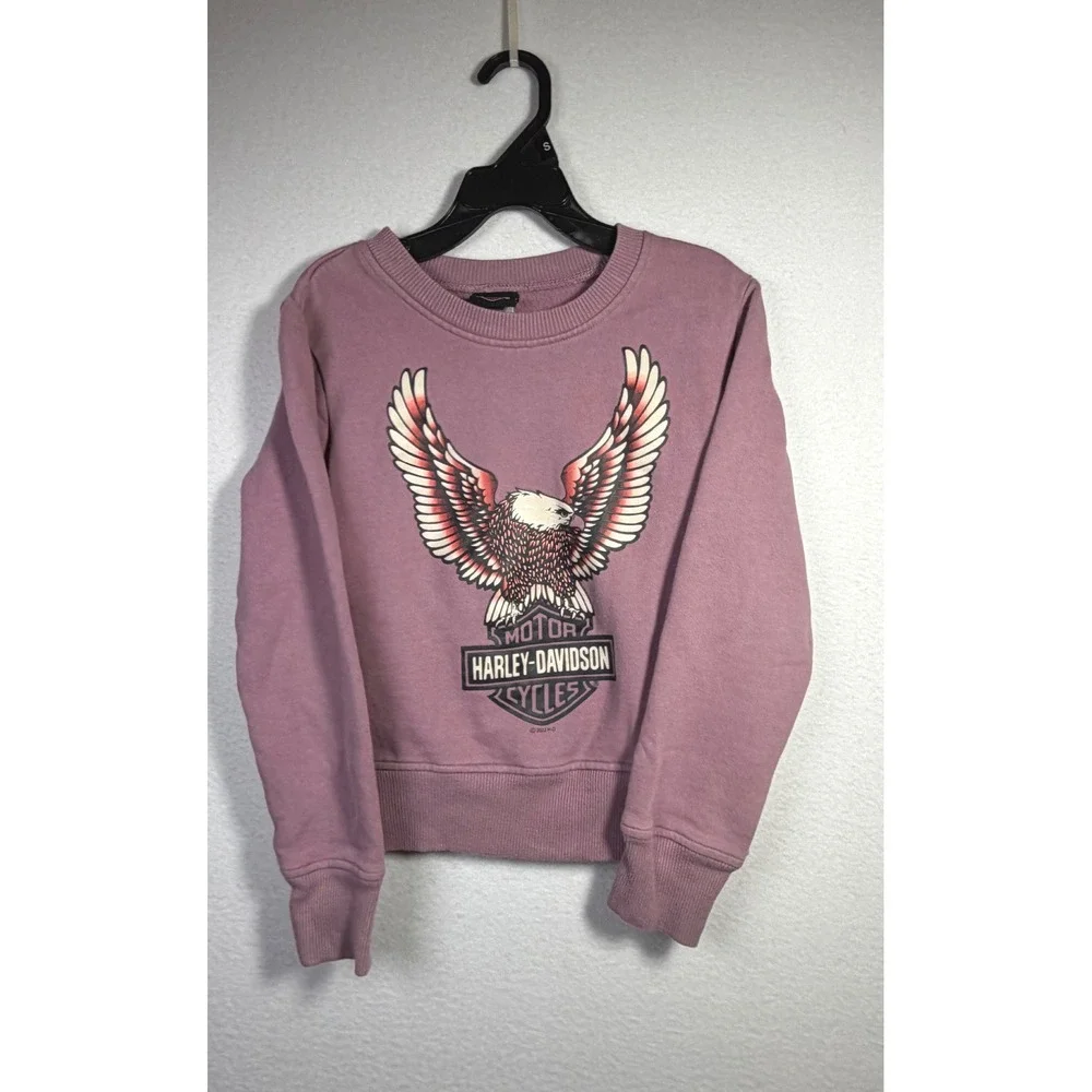 Harley-Davidson Sweatshirt Kids 10/12 Purple Excellent Eagle Graphic Pullover